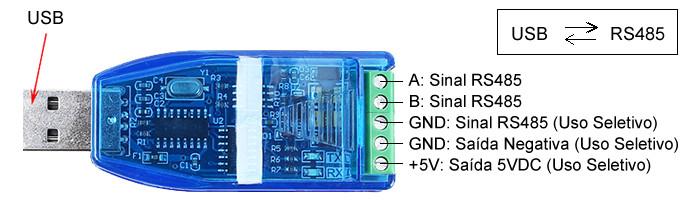 Pinagem Conversor USB para RS485 CH340 com Saída 5V ZK-U485 - [1030264]