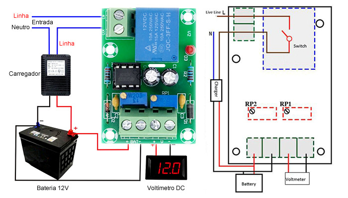 Conexões Controlador de Carga para Bateria 12V XH-M601 - [1030401]