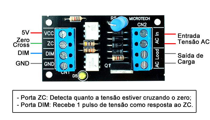 Módulo Dimmer para Arduino e ESP32 MC-8A com sinal Zero Cross 220V