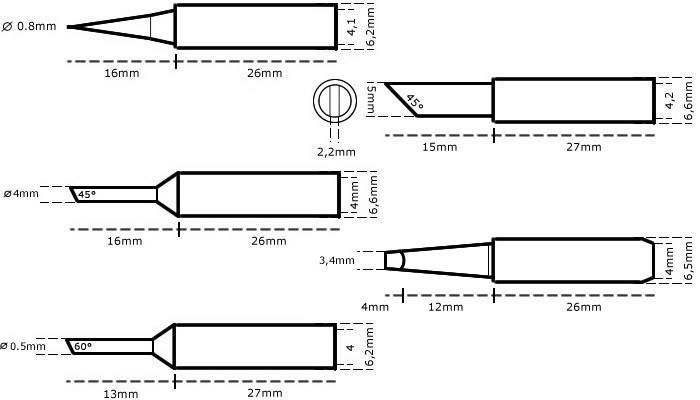 Dimensões Kit Ponta para Ferro de Solda 900M T Universal - Kit com 5 Unidades - [1030744]