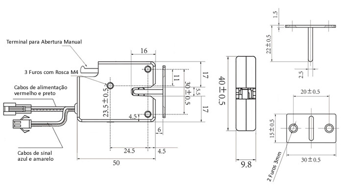 Dimensões Fechadura Eletrônica 12V SARY 50mm com Detecção de Abertura - [1030956]