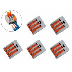 Conector de Emenda R&aacute;pida com Alavancas 3 Vias 32A 250V - Kit com 5 Unidades