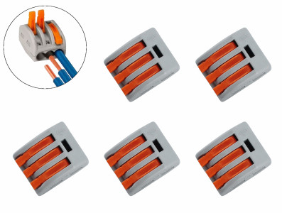 Conector Tipo Wago 3 Vias Emenda R&aacute;pida 32A 250V - Kit com 5 Unidades - Imagem 1