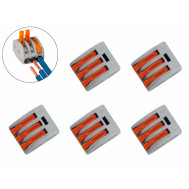 Conector de Emenda R&aacute;pida com Alavancas 3 Vias 32A 250V - Kit com 5 Unidades