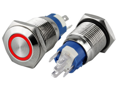 Pulsador Push Button NA/NF 16mm em A&Atilde;&sect;o Inox LED Vermelho 127/220V - Imperme&Atilde;&iexcl;vel - Imagem 2