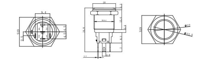 Interruptor com Travamento 16mm Vermelho 12-24VDC Inox com Símbolo MC241