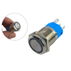 Bot&atilde;o com Trava 16mm LED Azul 12-24V Inox Imperme&aacute;vel - MC294