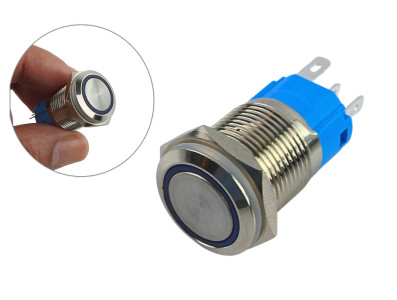 Pulsador Push Button 16mm em Alum&Atilde;&shy;nio com LED Azul -com trava - Imagem 1
