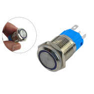 Bot&atilde;o com Trava 16mm LED Azul 12-24V Inox Imperme&aacute;vel - MC294