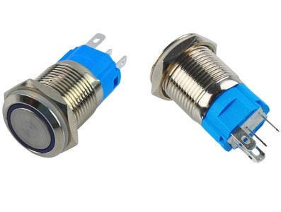 Pulsador Push Button 16mm em Alum&Atilde;&shy;nio com LED Azul -com trava - Imagem 4