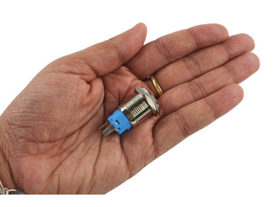 Pulsador Push Button 16mm em Alum&Atilde;&shy;nio com LED Azul -com trava - Imagem 7