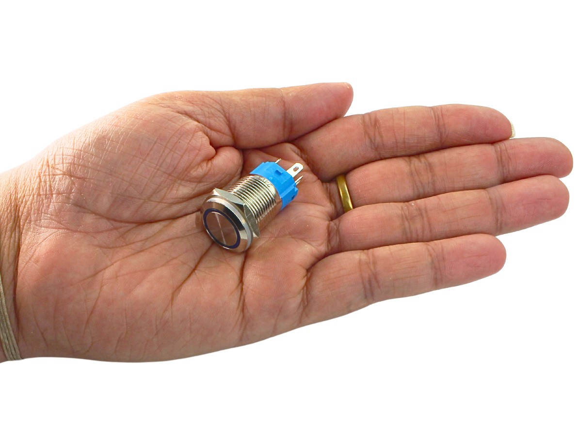 Pulsador Push Button em Alumínio com Iluminação em LED Azul - Impermeável - Imagem 5