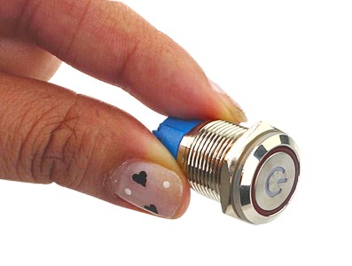 Interruptor Pulsador 16mm com LED Vermelho 12-24V com S&iacute;mbolo Power em A&ccedil;o Inox Imperme&aacute;vel - Imagem 4