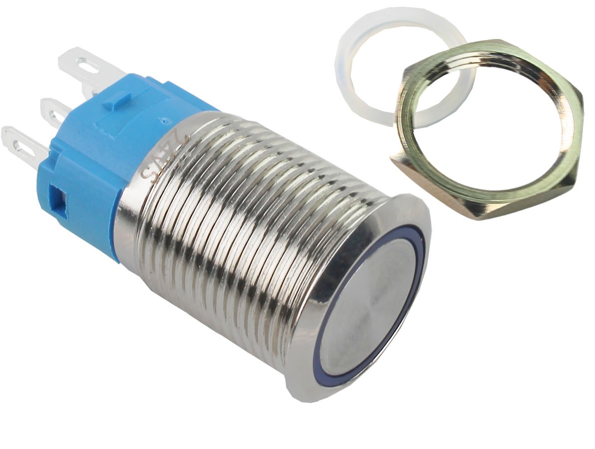 Pulsador Push Button em Alumínio com Iluminação em LED Azul - Impermeável - Imagem 3