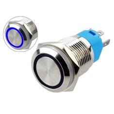 Interruptor Pulsador 16mm com LED Azul 12-24V em Aço Inox Impermeável MC323