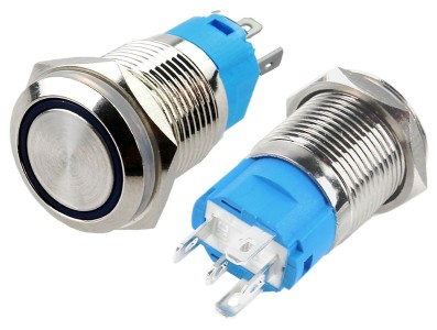 Pulsador Push Button em Alum&iacute;nio com Ilumina&ccedil;&atilde;o em LED Azul - Imperme&aacute;vel  - Imagem 2