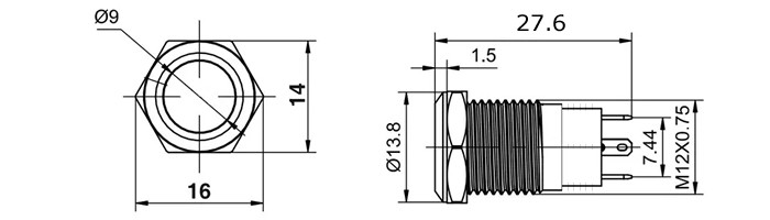 Medidas Interruptor Pulsador 12mm - [1032931]