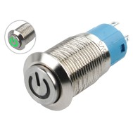 Interruptor Pulsador 12mm NA LED Verde 3-6VDC em Aço Inox Impermeável com Símbolo MC132 Sobreposto