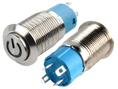 Interruptor Pulsador 12mm NA LED Verde 3-6VDC em A&ccedil;o Inox Imperme&aacute;vel com S&iacute;mbolo MC132 Sobreposto - Imagem 2