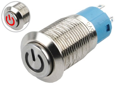 Interruptor Pulsador 12mm NA LED Vermelho 3-6VDC em A&ccedil;o Inox Imperme&aacute;vel com S&iacute;mbolo MC131 Sobreposto - Imagem 1