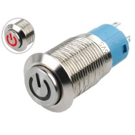 Interruptor Pulsador 12mm NA LED Vermelho 3-6VDC em Aço Inox Impermeável com Símbolo MC131 Sobreposto