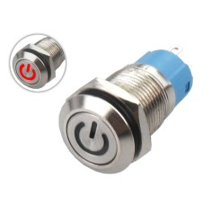 Interruptor Pulsador 12mm NA LED Vermelho 3-6VDC em Aço Inox Impermeável com Símbolo MC011