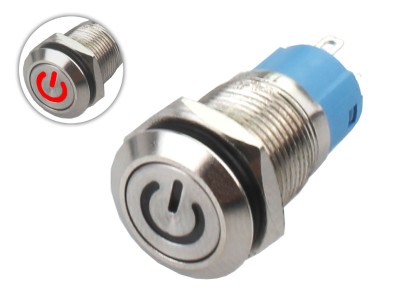 Interruptor Pulsador 12mm NA LED Vermelho 3-6VDC em A&ccedil;o Inox Imperme&aacute;vel com S&iacute;mbolo MC011 - Imagem 1