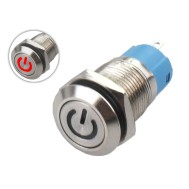 Pulsador 12mm Reto LED Vermelho 3-6V Inox Imperme&aacute;vel com S&iacute;mbolo Power - MC011