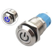 Interruptor Pulsador 12mm NA LED Azul 3-6VDC em Aço Inox Impermeável com Símbolo MC014