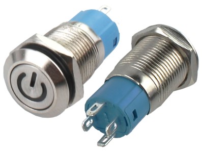 Interruptor Pulsador 12mm NA LED Azul 3-6VDC em A&ccedil;o Inox Imperme&aacute;vel com S&iacute;mbolo MC014 - Imagem 2