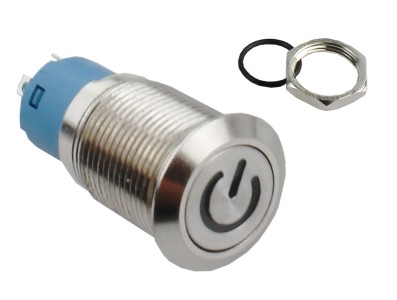 Interruptor Pulsador 12mm NA LED Azul 3-6VDC em A&ccedil;o Inox Imperme&aacute;vel com S&iacute;mbolo MC014 - Imagem 3