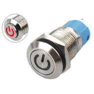 Interruptor com Travamento 12mm LED Vermelho 12-24VDC em Aço Inox Impermeável com Símbolo MC141