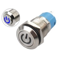 Interruptor com Travamento 12mm LED Azul 12-24VDC em Aço Inox Impermeável com Símbolo MC144