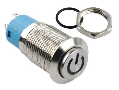 Interruptor Pulsador 12mm com Trava LED Azul 12-24VDC em A&ccedil;o Inox Imperme&aacute;vel com S&iacute;mbolo MC144 - Imagem 3