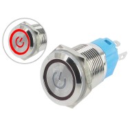 Interruptor com Travamento 16mm LED Vermelho 127-220VAC em Aço Inox Impermeável com Símbolo MC261