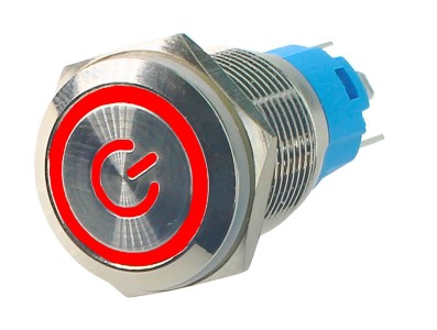 Interruptor Pulsador 16mm com Trava LED Vermelho 12-24VDC em A&ccedil;o Inox Imperme&aacute;vel com S&iacute;mbolo MC241 - Imagem 1