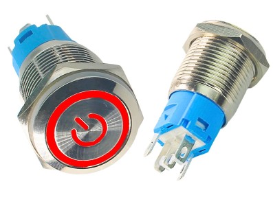 Interruptor Pulsador 16mm com Trava LED Vermelho 12-24VDC em A&ccedil;o Inox Imperme&aacute;vel com S&iacute;mbolo MC241 - Imagem 2