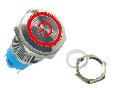 Interruptor Pulsador 16mm com Trava LED Vermelho 12-24VDC em A&ccedil;o Inox Imperme&aacute;vel com S&iacute;mbolo MC241 - Imagem 3