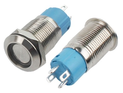 Interruptor Pulsador 12mm com Trava LED Azul 3-6VDC em A&ccedil;o Inox Imperme&aacute;vel MC064 - Imagem 2