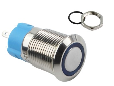 Interruptor Pulsador 12mm com Trava LED Azul 12-24VDC em A&ccedil;o Inox Imperme&aacute;vel 3A214 - Imagem 3