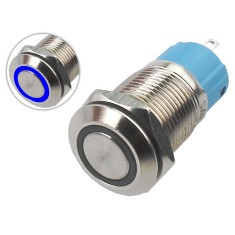 Interruptor Pulsador 12mm NA LED Azul 3-6VDC em Aço Inox Impermeável MC074
