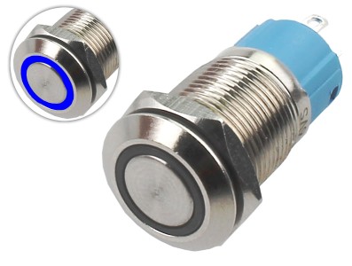 Interruptor Pulsador 12mm NA LED Azul 3-6VDC em A&ccedil;o Inox Imperme&aacute;vel MC074 - Imagem 1