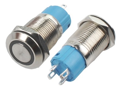 Interruptor Pulsador 12mm NA LED Azul 3-6VDC em A&ccedil;o Inox Imperme&aacute;vel MC074 - Imagem 2
