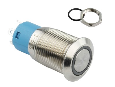 Interruptor Pulsador 12mm NA LED Azul 3-6VDC em A&ccedil;o Inox Imperme&aacute;vel MC074 - Imagem 3