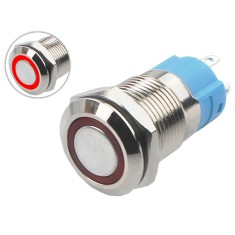 Bot&atilde;o com Trava 12mm LED Vermelho 12-24V Inox Imperme&aacute;vel - 3A215