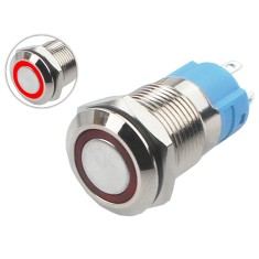 Interruptor com Travamento 12mm LED Vermelho 12-24VDC em Aço Inox Impermeável 3A215