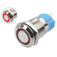 Bot&atilde;o com Trava 12mm LED Vermelho 12-24V Inox Imperme&aacute;vel - 3A215