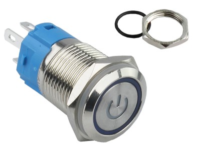 Interruptor Pulsador 16mm LED Azul 3-6VDC em A&ccedil;o Inox Imperme&aacute;vel com S&iacute;mbolo MC234 - Imagem 3