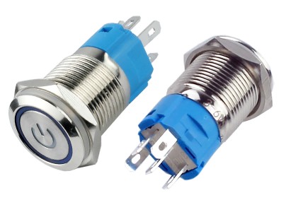 Interruptor Pulsador 16mm com Trava LED Azul 3-6VDC em A&ccedil;o Inox Imperme&aacute;vel com S&iacute;mbolo MC224 - Imagem 2