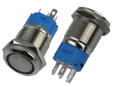 Interruptor com Travamento 16mm LED Vermelho 12-24VDC em A&ccedil;o Inox Imperme&aacute;vel MC291 - Imagem 2